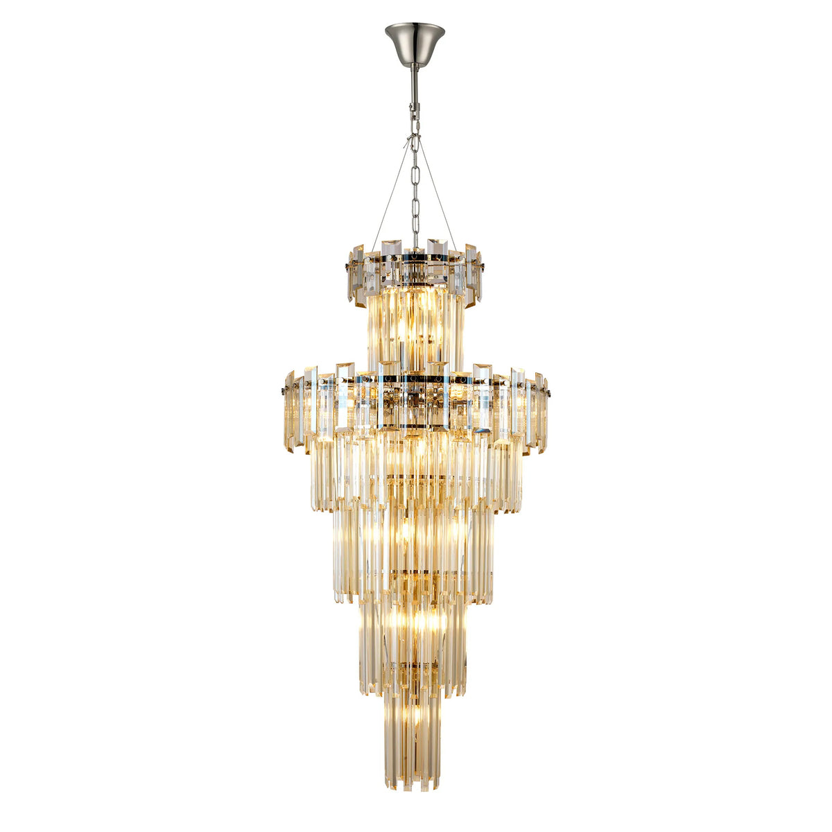 Velator 610mm Tall Pendant in Polished Nickel with Champagne Crystal Glass