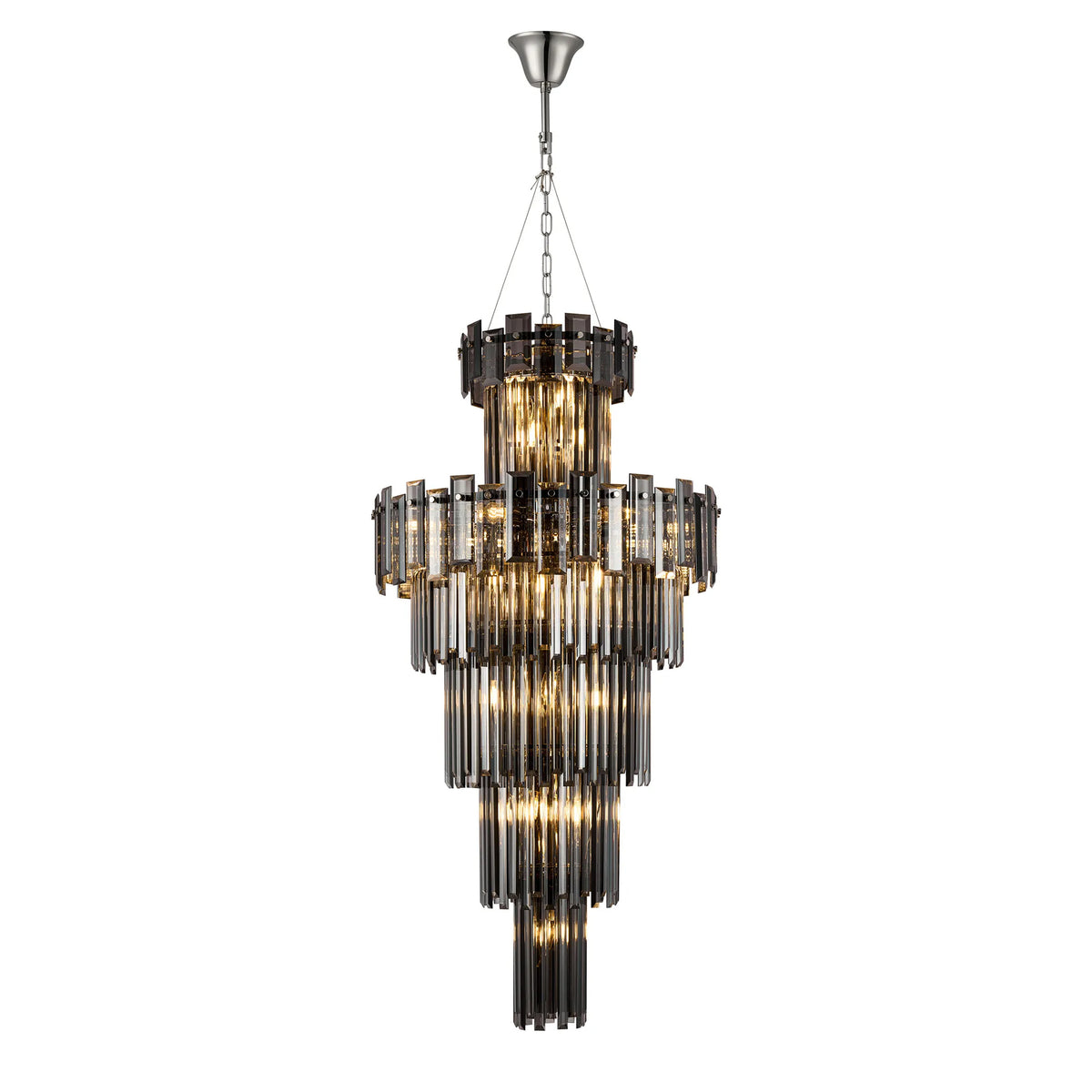 Velator 610mm Tall Pendant in Polished Nickel with Smoked Crystal Glass