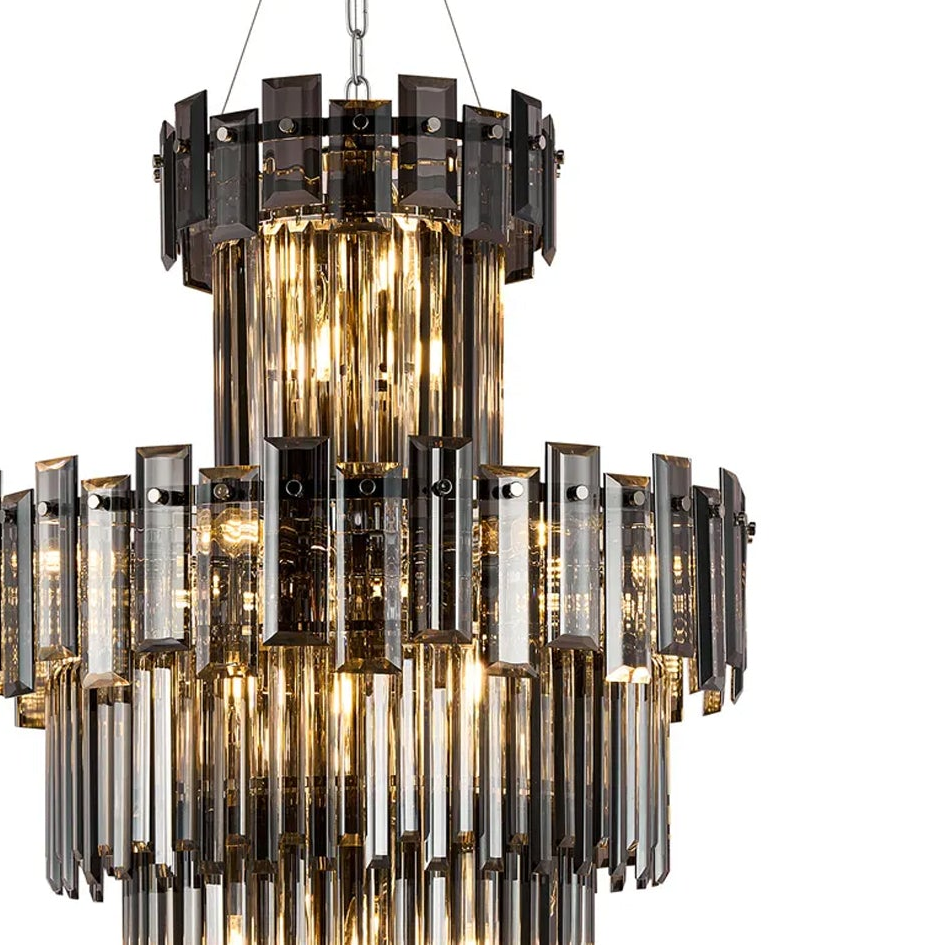 Velator 610mm Tall Pendant in Polished Nickel with Smoked Crystal Glass