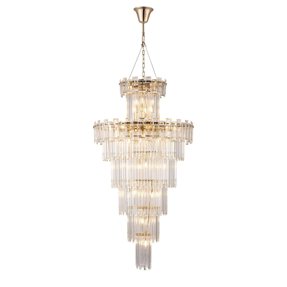 Velator 810mm Tall Pendant in French Gold with Clear Crystal Glass