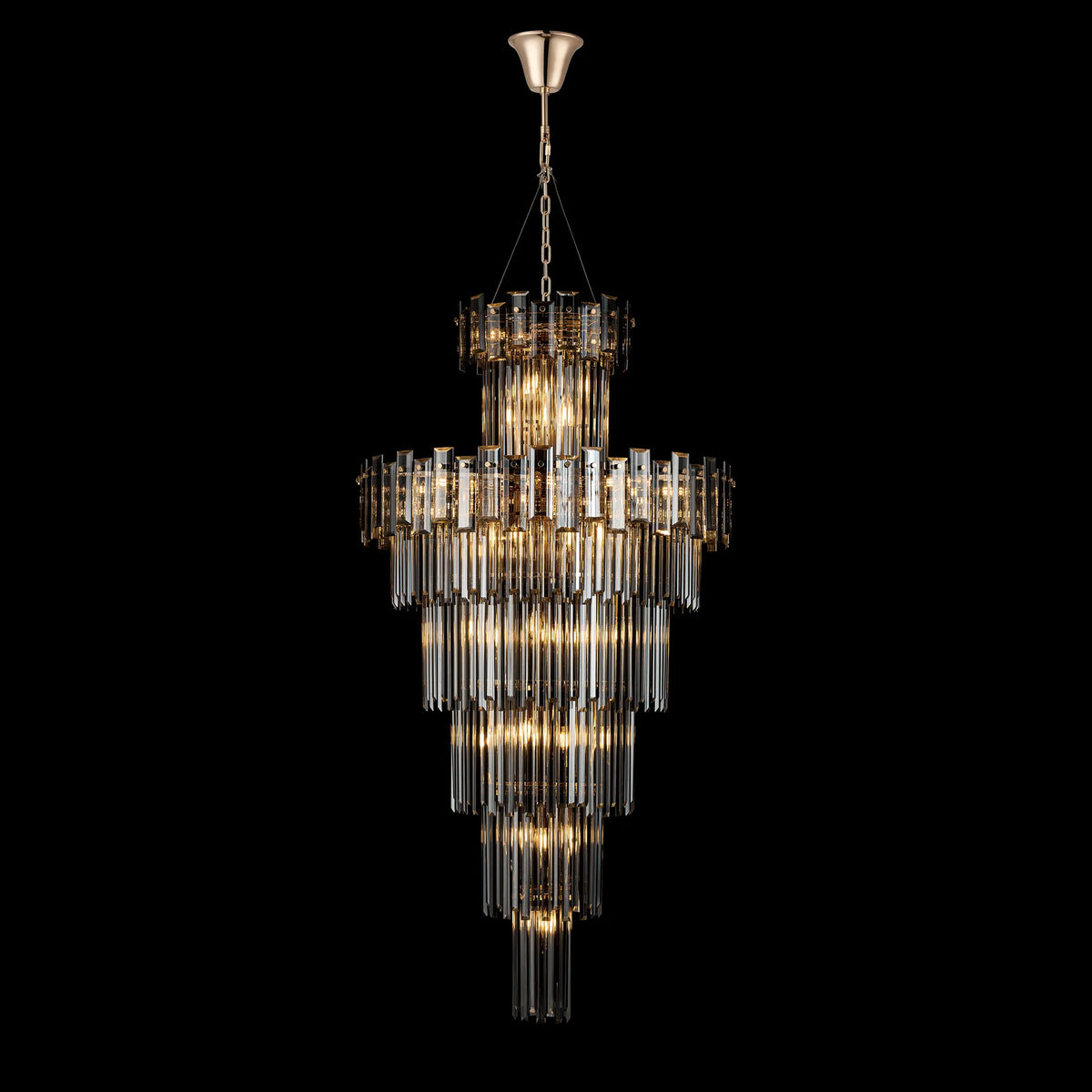 Velator 810mm Tall Pendant in French Gold with Smoked Crystal Glass