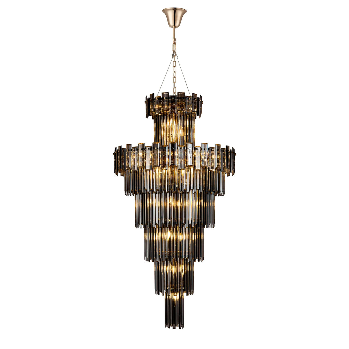 Velator 810mm Tall Pendant in French Gold with Smoked Crystal Glass