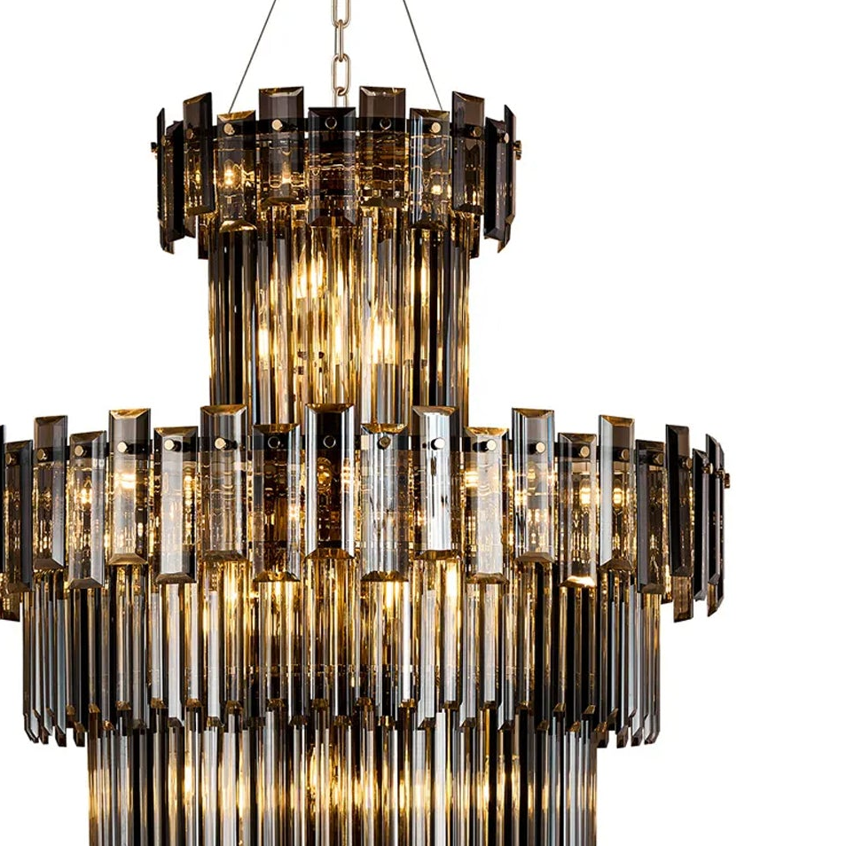 Velator 810mm Tall Pendant in French Gold with Smoked Crystal Glass