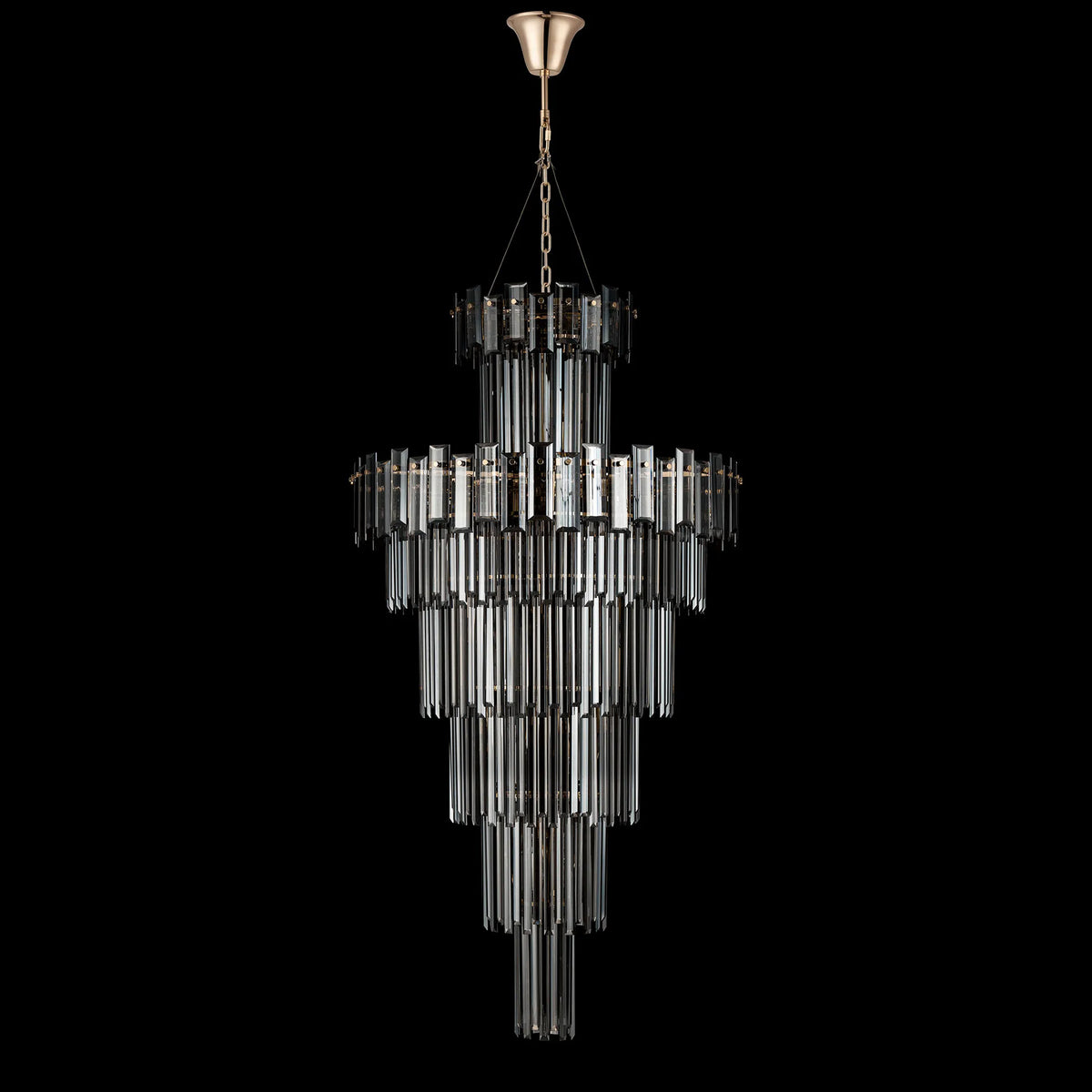 Velator 810mm Tall Pendant in French Gold with Smoked Crystal Glass