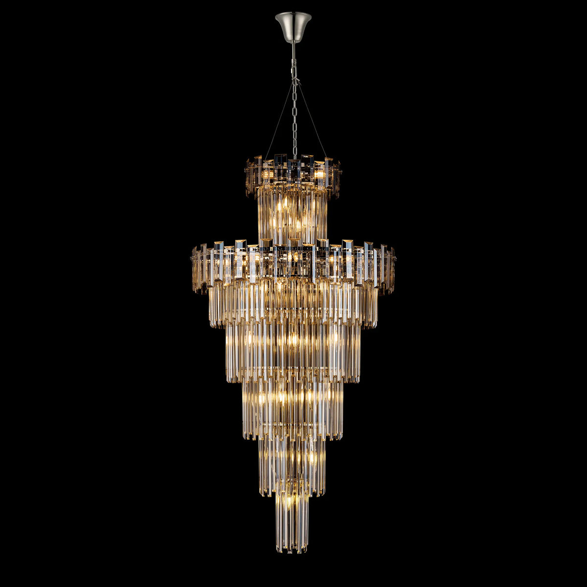 Velator 810mm Tall Pendant in Polished Nickel with Champagne Crystal Glass