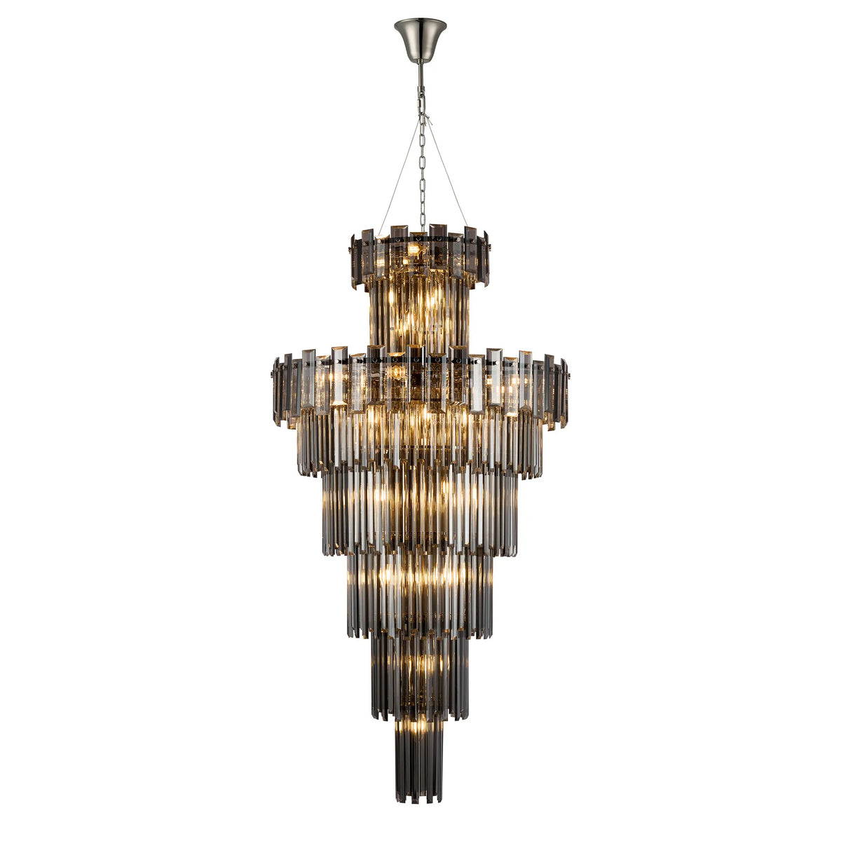 Velator 810mm Tall Pendant in Polished Nickel with Smoked Crystal Glass