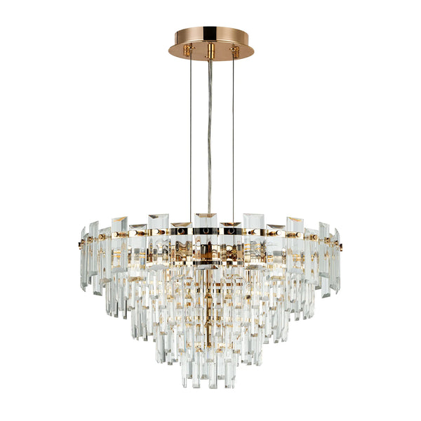 Velator 610mm Pendant in French Gold with Clear Crystal Glass