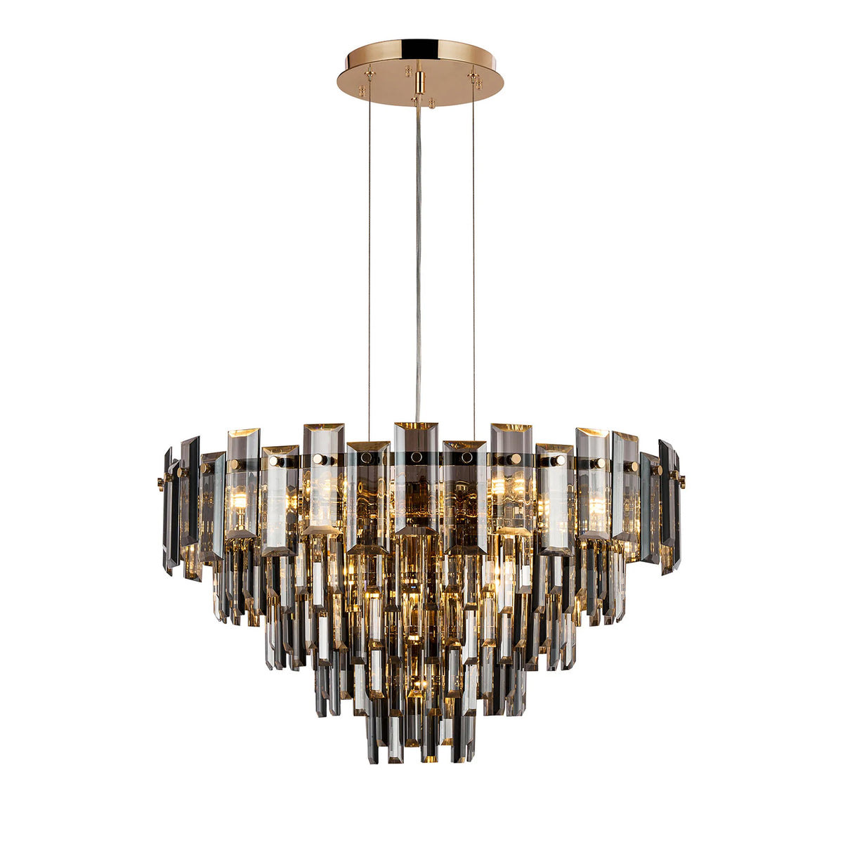 Velator 610mm Pendant in French Gold with Smoked Crystal Glass
