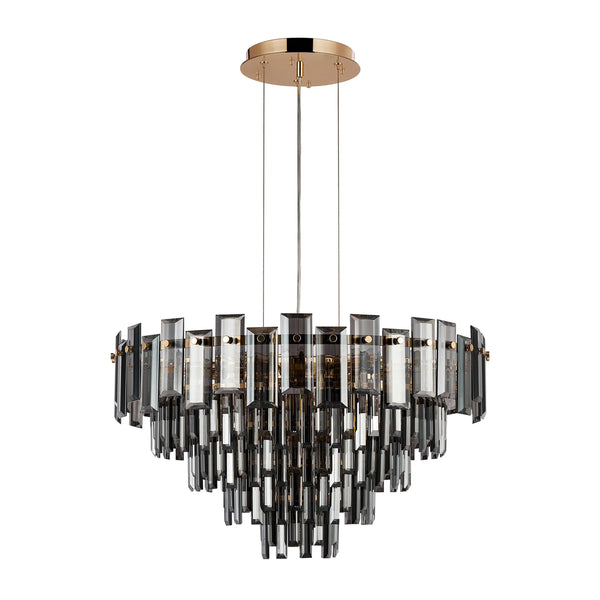 Velator 610mm Pendant in French Gold with Smoked Crystal Glass