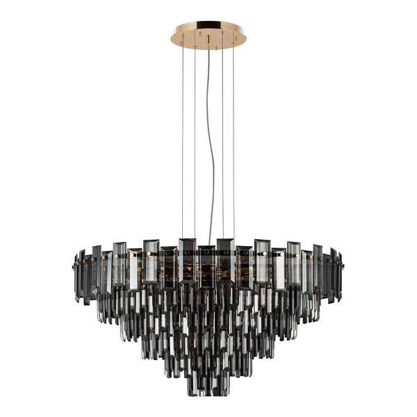 Velator 810mm Pendant in French Gold with Smoked Crystal Glass