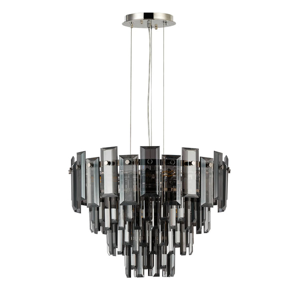 Velator 410mm Pendant in Polished Nickel with Smoked Crystal Glass