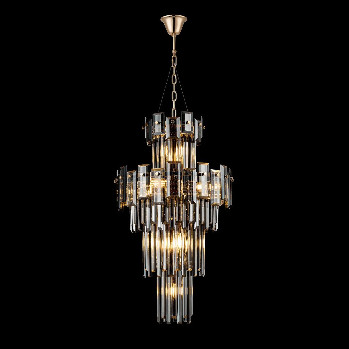Velator 410mm Tall Pendant in French Gold with Smoked Crystal Glass