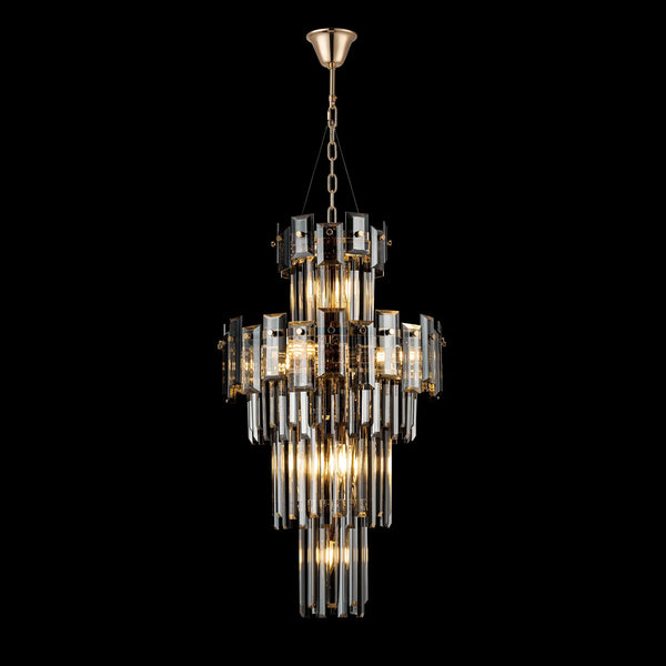 Velator 410mm Tall Pendant in French Gold with Smoked Crystal Glass
