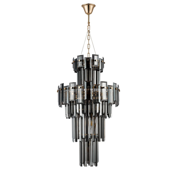 Velator 410mm Tall Pendant in French Gold with Smoked Crystal Glass