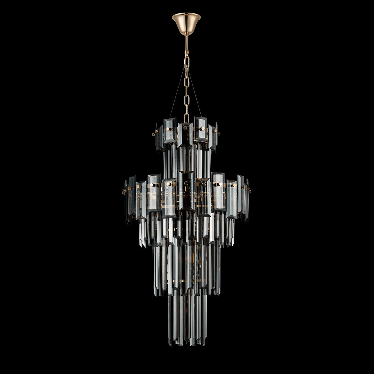 Velator 410mm Tall Pendant in French Gold with Smoked Crystal Glass