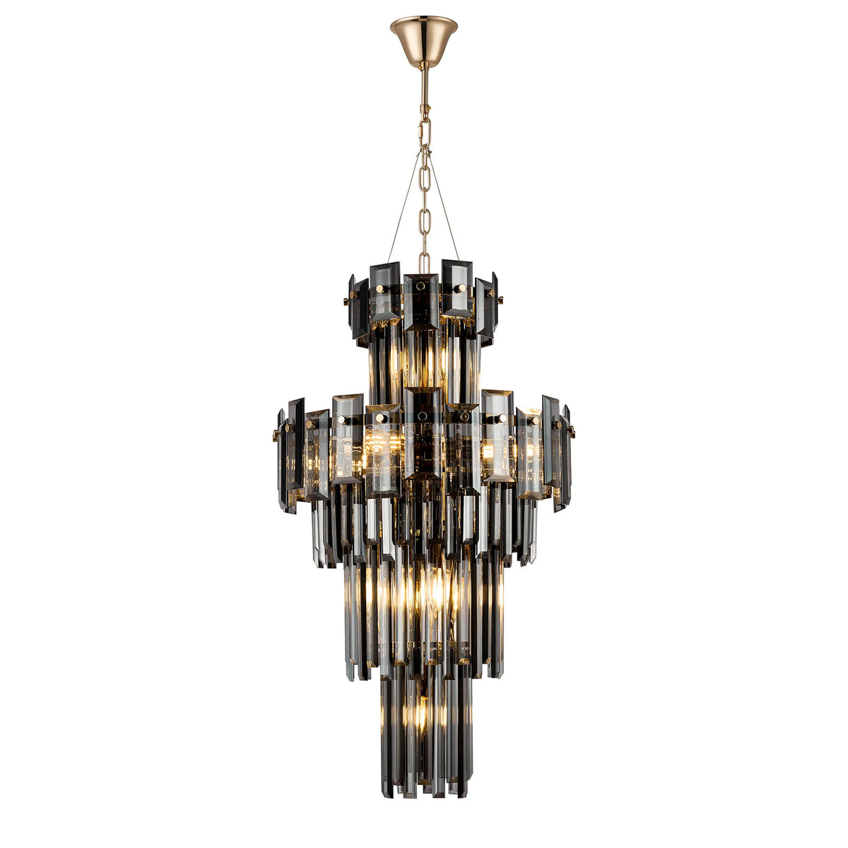 Velator 410mm Tall Pendant in French Gold with Smoked Crystal Glass