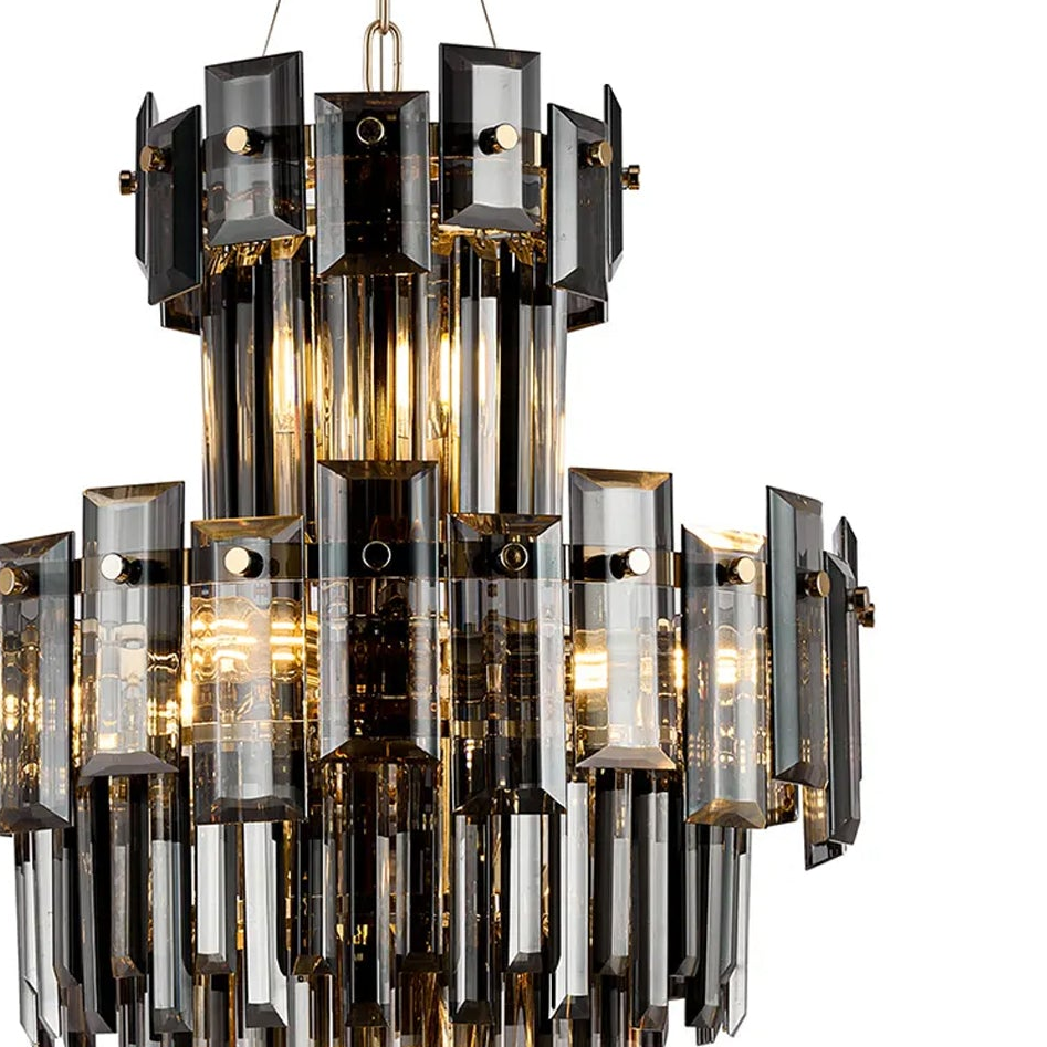 Velator 410mm Tall Pendant in French Gold with Smoked Crystal Glass