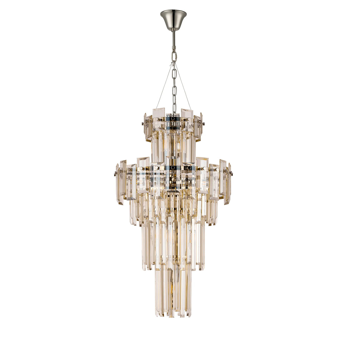 Velator 410mm Tall Pendant in Polished Nickel with Champagne Crystal Glass