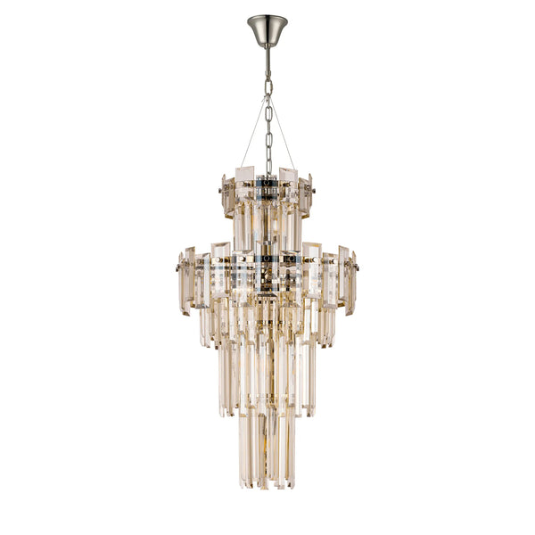 Velator 410mm Tall Pendant in Polished Nickel with Champagne Crystal Glass