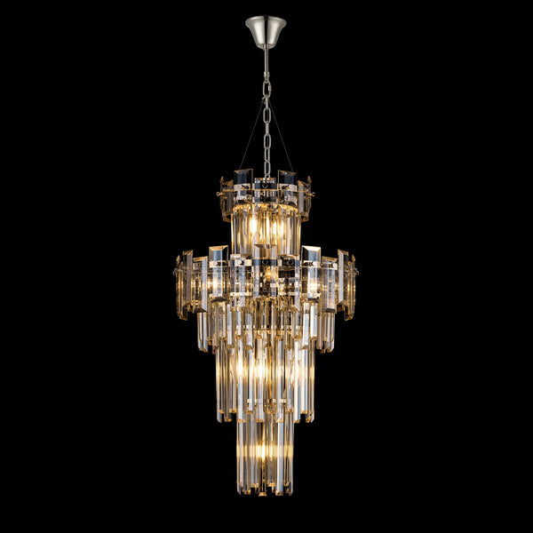 Velator 410mm Tall Pendant in Polished Nickel with Champagne Crystal Glass