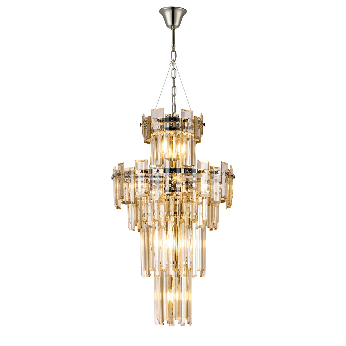Velator 410mm Tall Pendant in Polished Nickel with Champagne Crystal Glass