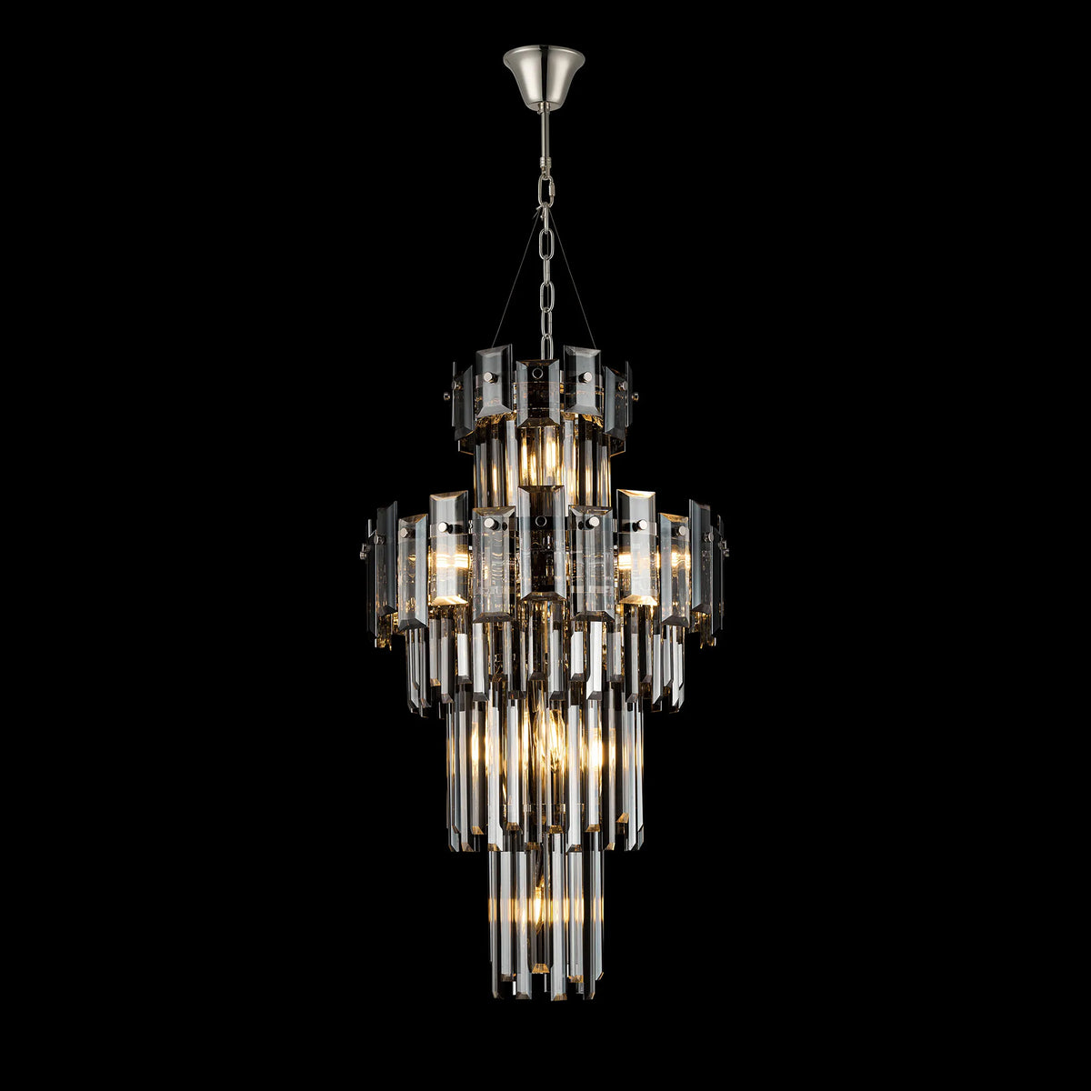 Velator 410mm Tall Pendant in Polished Nickel with Smoked Crystal Glass