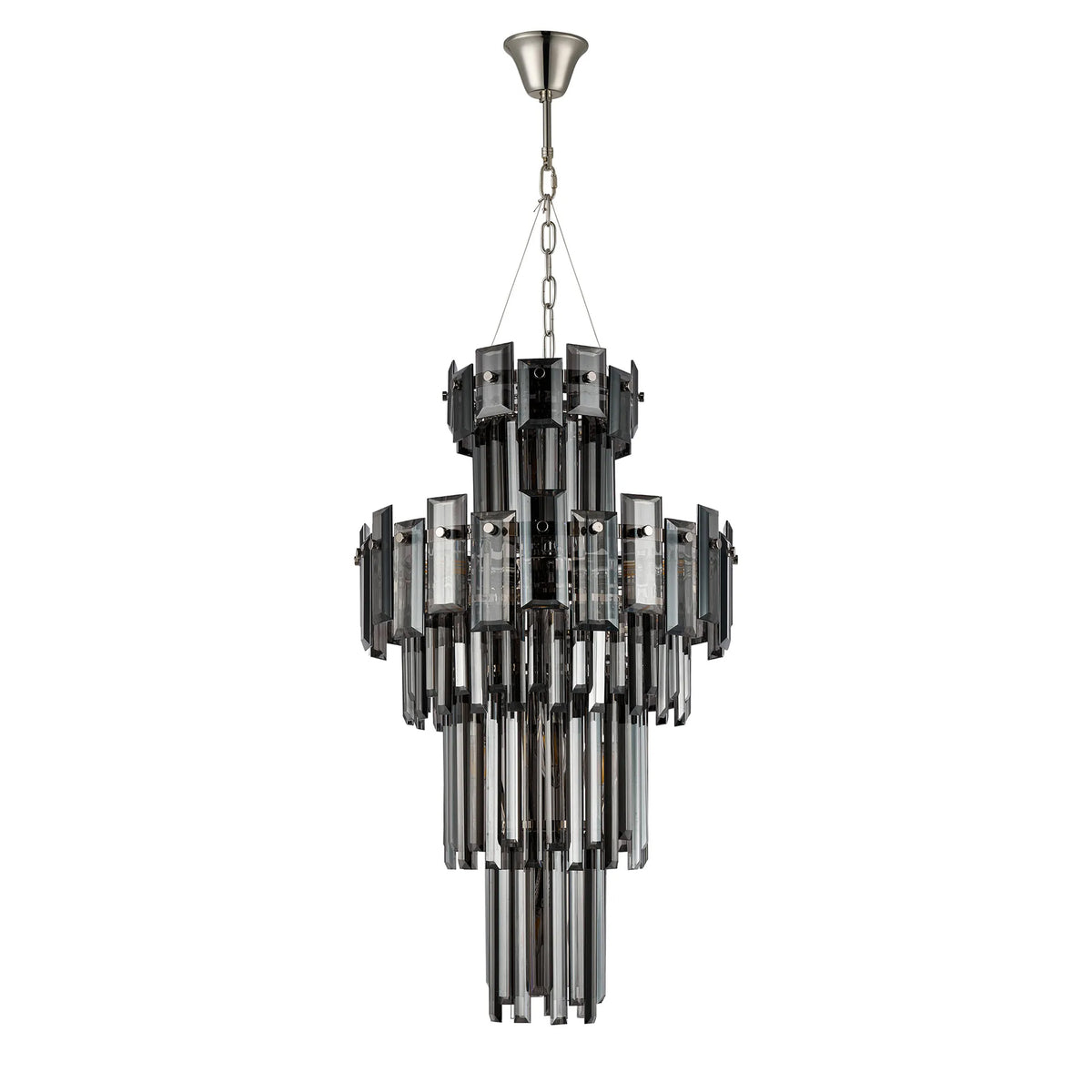 Velator 410mm Tall Pendant in Polished Nickel with Smoked Crystal Glass