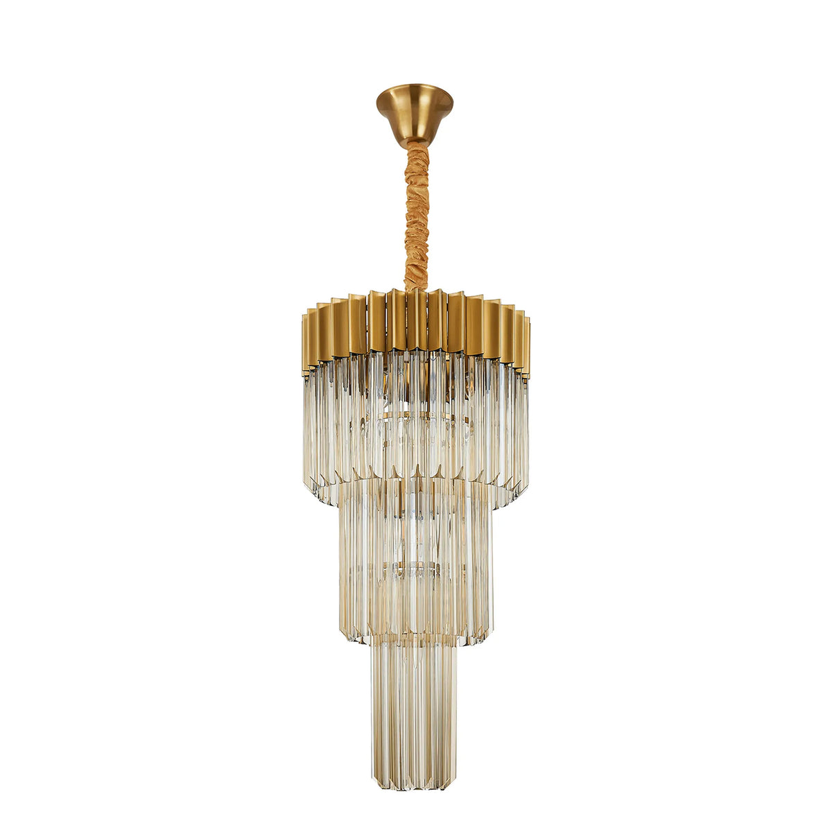 Kentisbeare 400mm 3 Tier Chandelier in Brass & Cognac Glass
