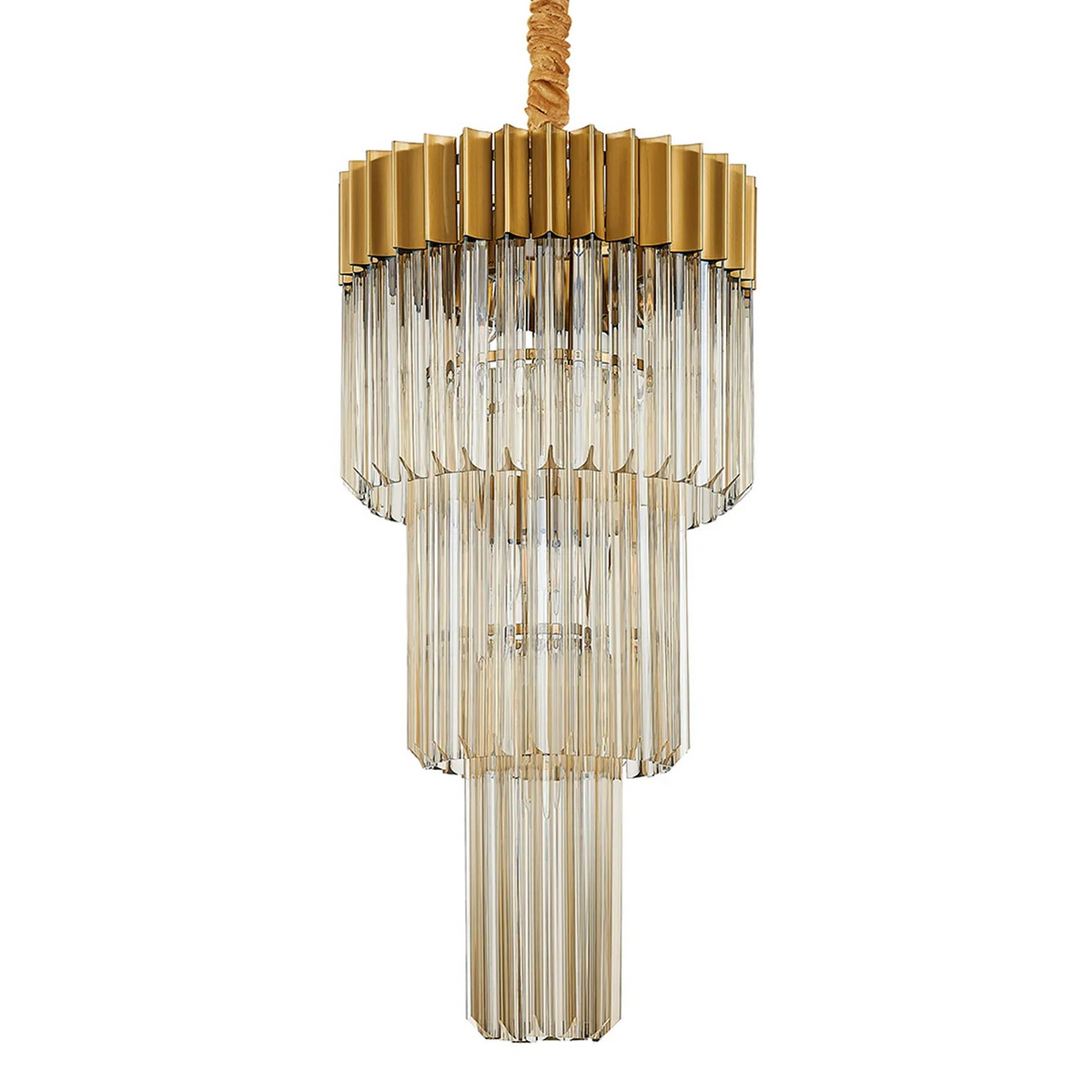 Kentisbeare 400mm 3 Tier Chandelier in Brass & Cognac Glass