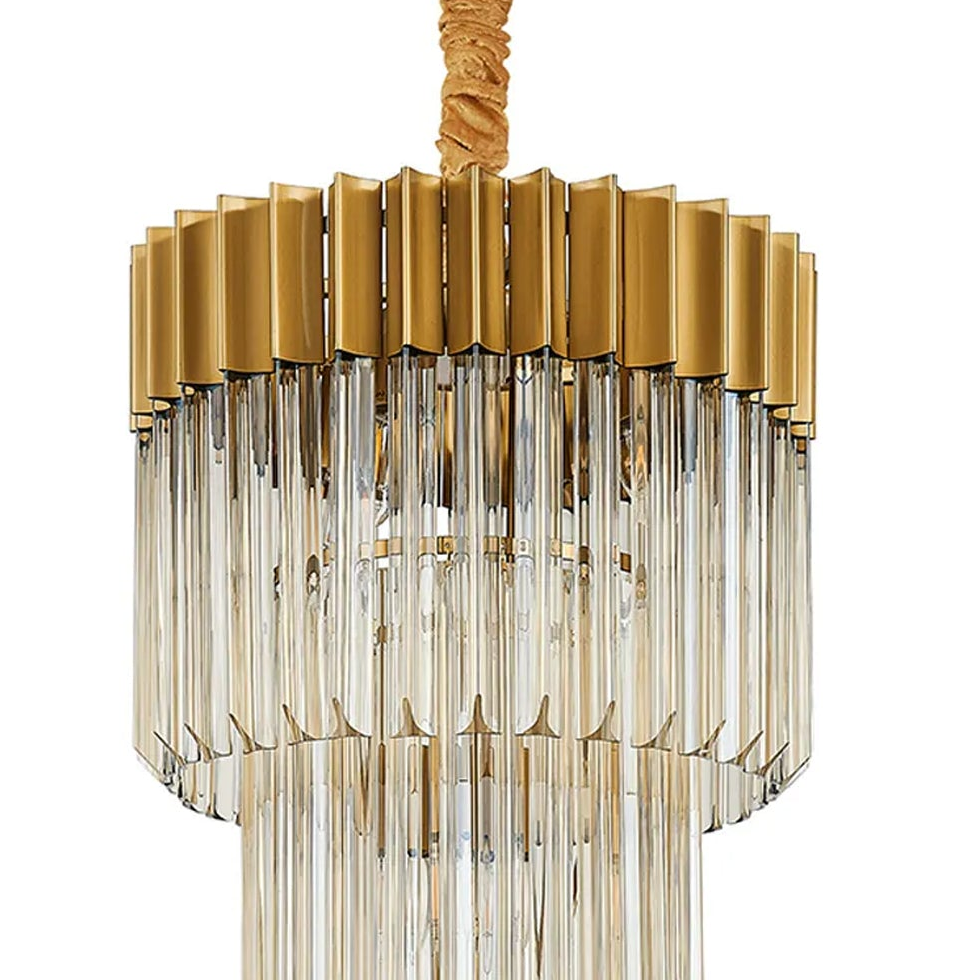 Kentisbeare 400mm 3 Tier Chandelier in Brass & Cognac Glass