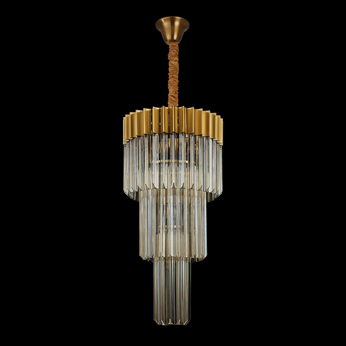 Kentisbeare 400mm 3 Tier Chandelier in Brass & Cognac Glass
