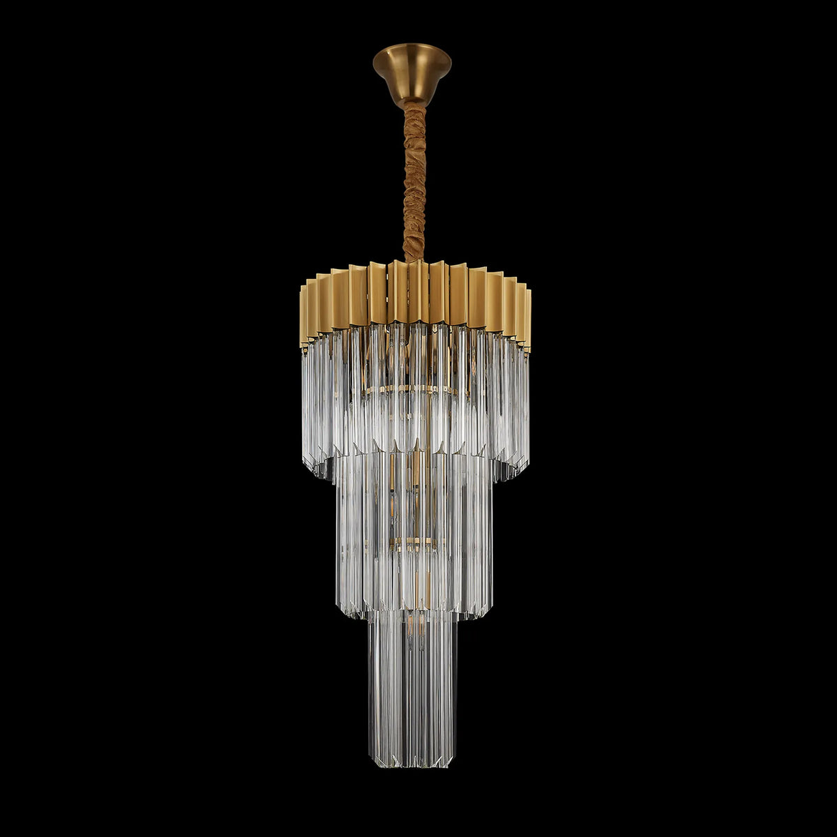 Kentisbeare 400mm 3 Tier Chandelier in Brass & Clear Glass
