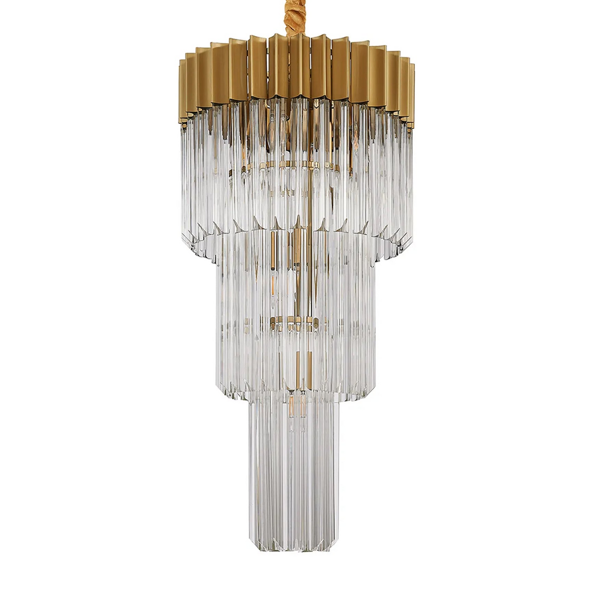 Kentisbeare 400mm 3 Tier Chandelier in Brass & Clear Glass