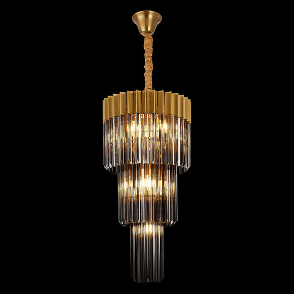 Kentisbeare 400mm 3 Tier Chandelier in Brass & Smoked Glass