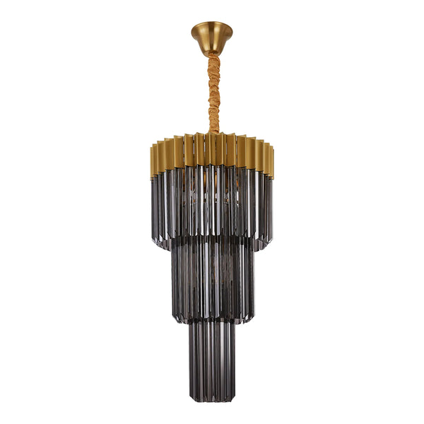 Kentisbeare 400mm 3 Tier Chandelier in Brass & Smoked Glass