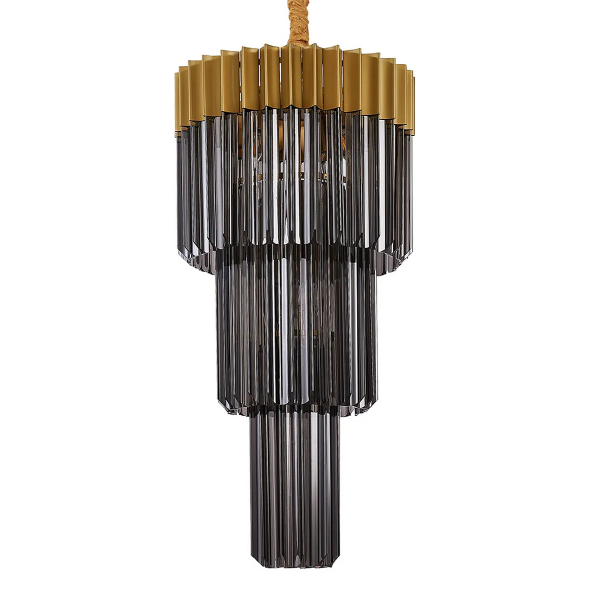 Kentisbeare 400mm 3 Tier Chandelier in Brass & Smoked Glass