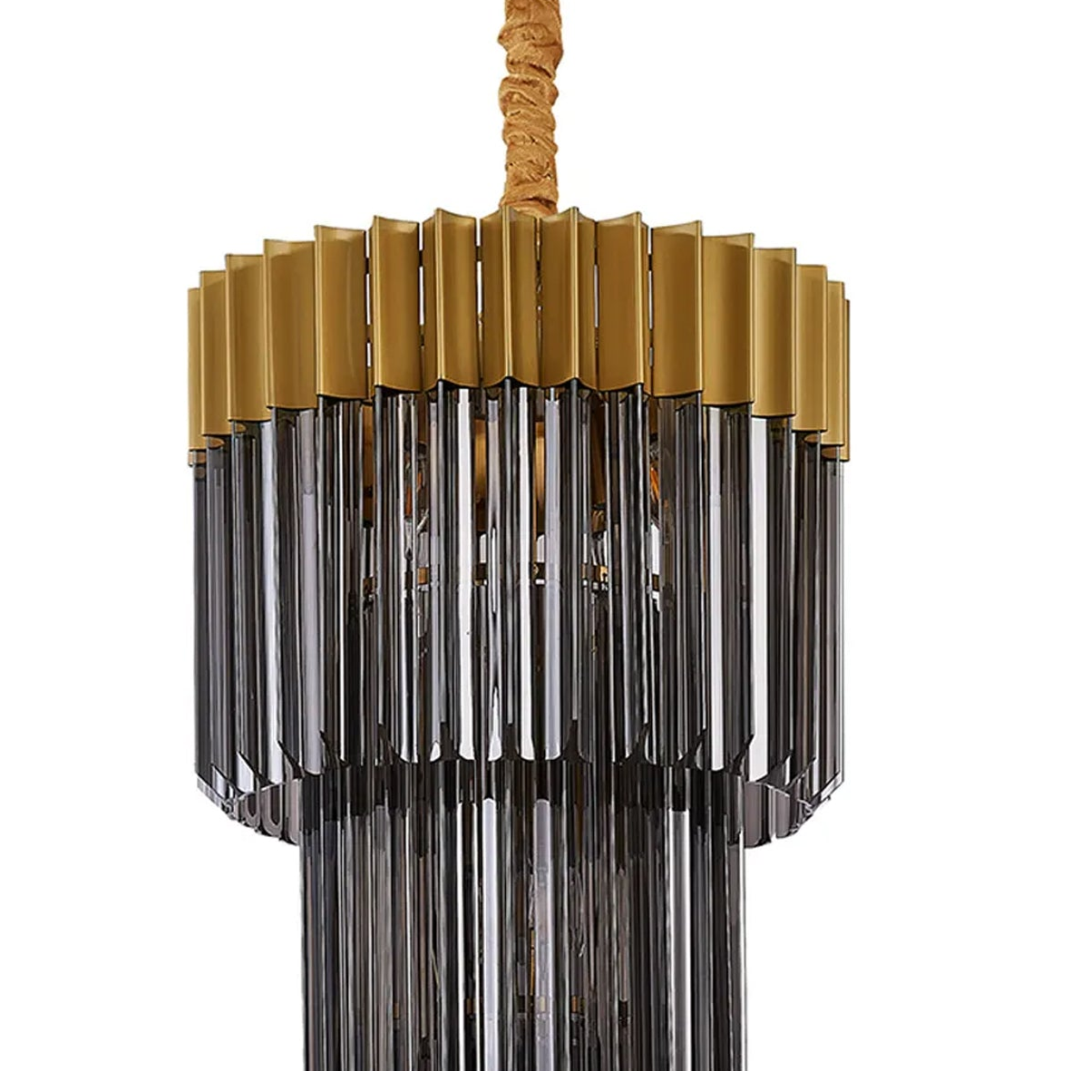 Kentisbeare 400mm 3 Tier Chandelier in Brass & Smoked Glass