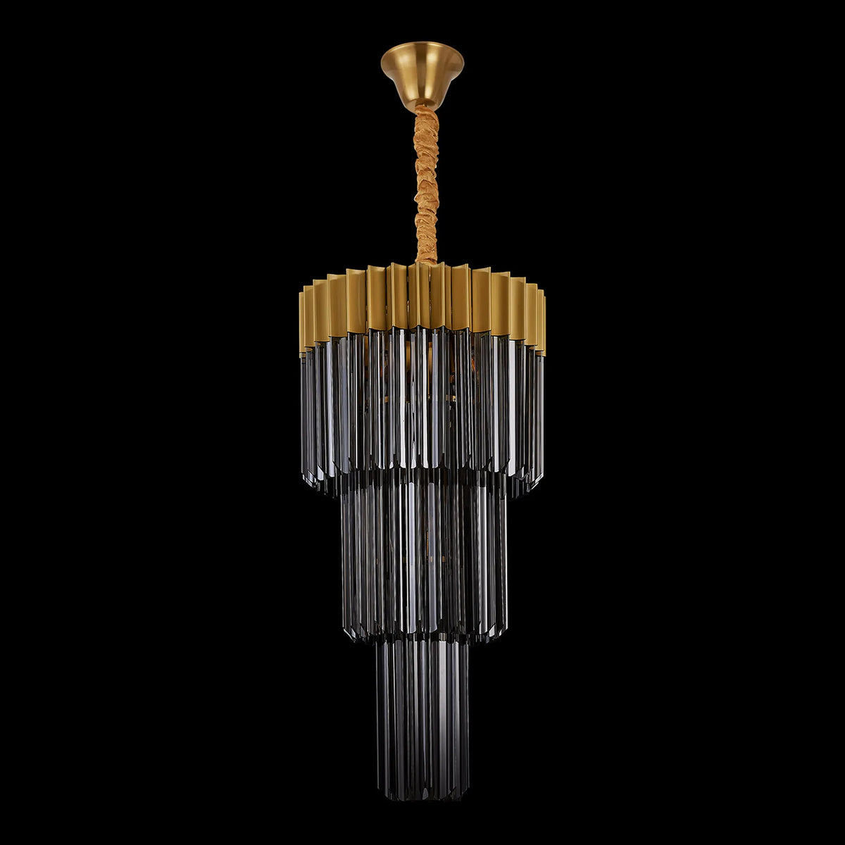 Kentisbeare 400mm 3 Tier Chandelier in Brass & Smoked Glass