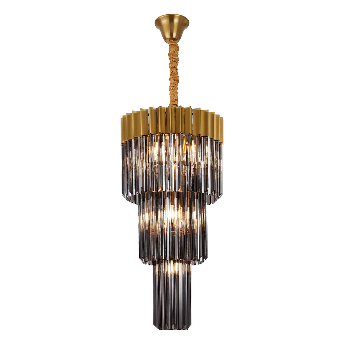 Kentisbeare 400mm 3 Tier Chandelier in Brass & Smoked Glass
