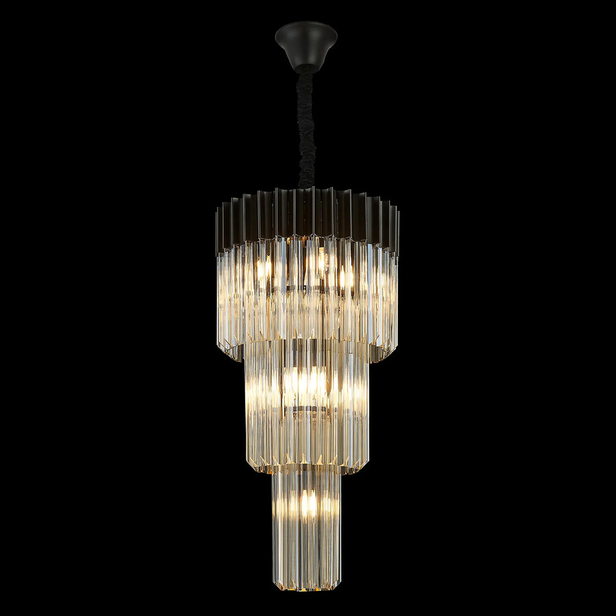 Kentisbeare 400mm 3 Tier Chandelier in Matt Black & Cognac Glass