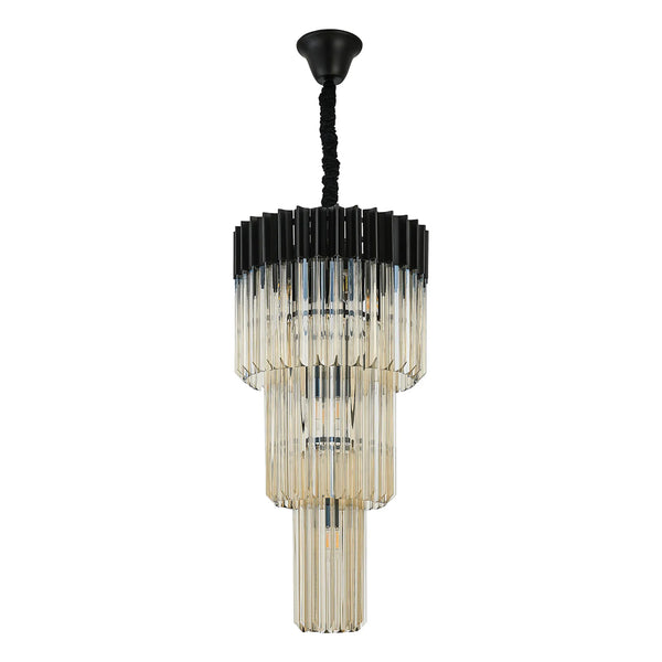 Lumiere Kentisbeare 400mm 3 tier chandelier in matt black and cognac glass