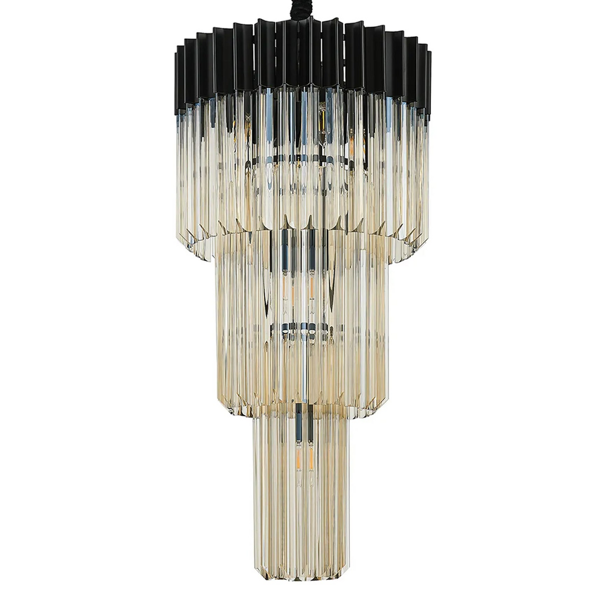 Kentisbeare 400mm 3 Tier Chandelier in Matt Black & Cognac Glass