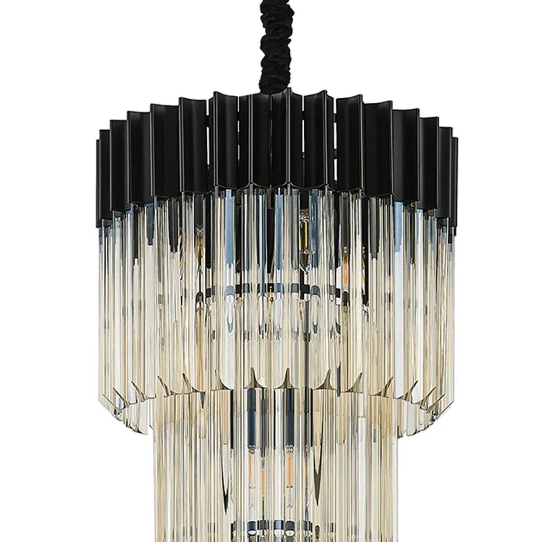 Kentisbeare 400mm 3 Tier Chandelier in Matt Black & Cognac Glass