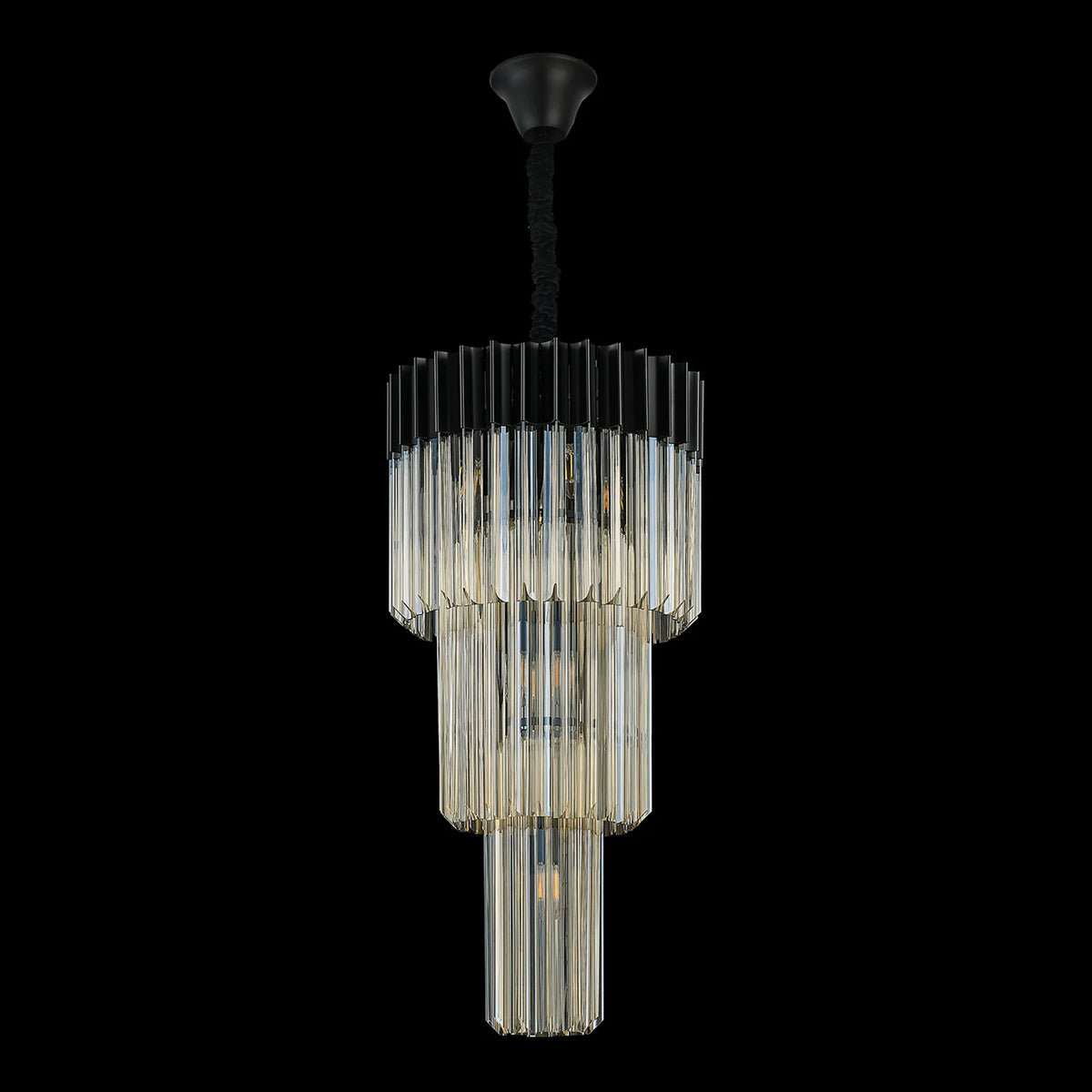 Kentisbeare 400mm 3 Tier Chandelier in Matt Black & Cognac Glass