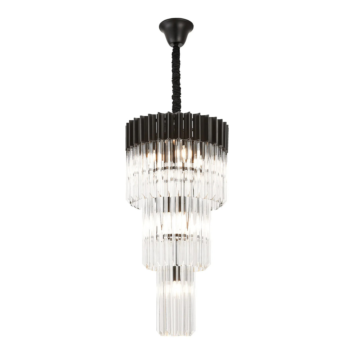 Kentisbeare 400mm 3 Tier Chandelier in Matt Black & Clear Glass
