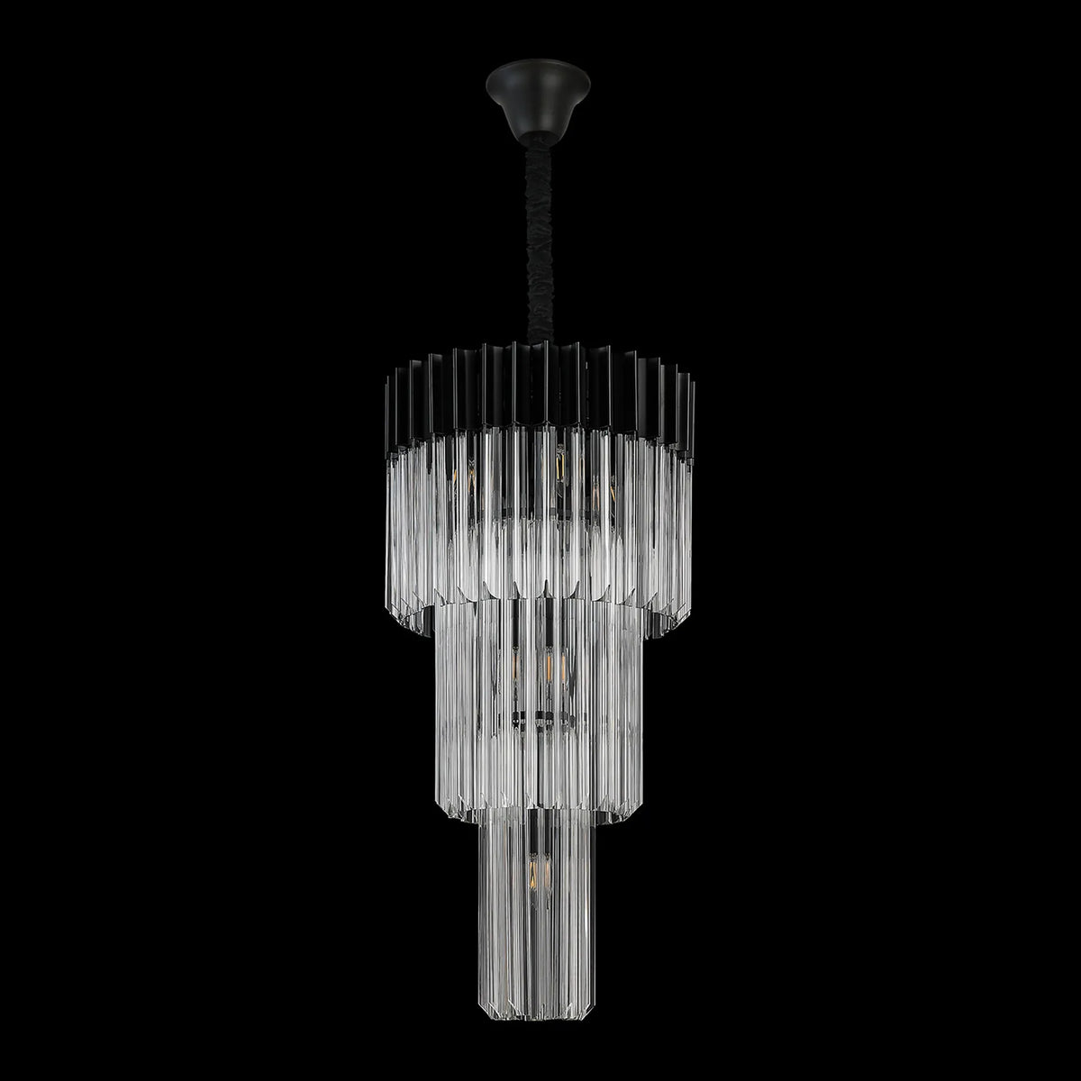 Kentisbeare 400mm 3 Tier Chandelier in Matt Black & Clear Glass