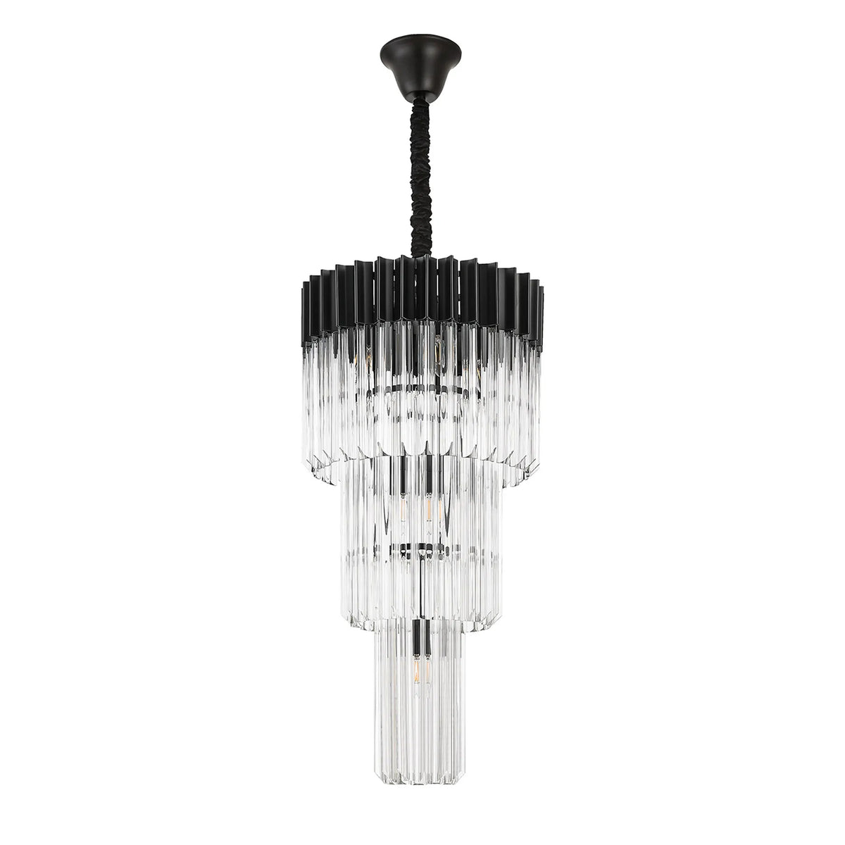 Kentisbeare 400mm 3 Tier Chandelier in Matt Black & Clear Glass