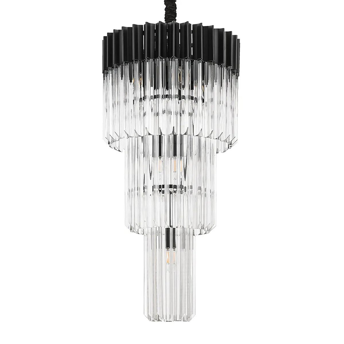 Kentisbeare 400mm 3 Tier Chandelier in Matt Black & Clear Glass