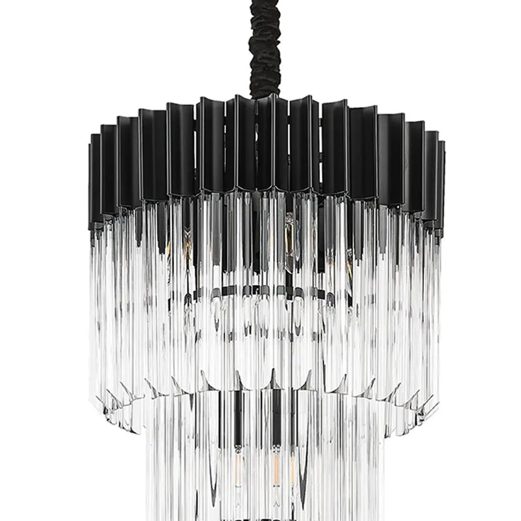 Kentisbeare 400mm 3 Tier Chandelier in Matt Black & Clear Glass