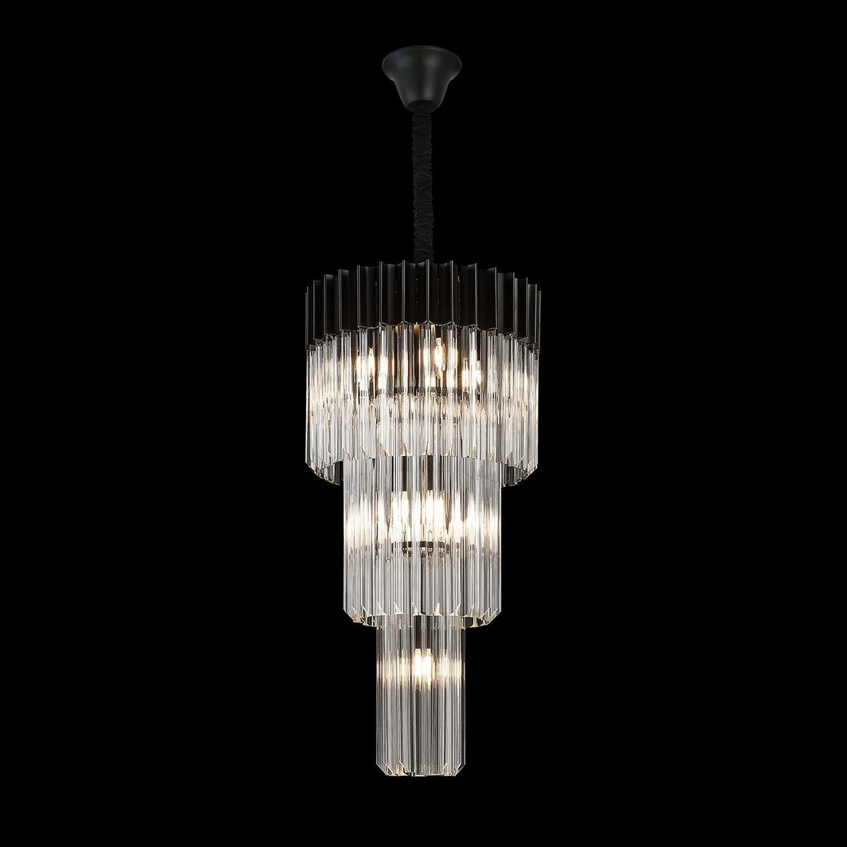 Kentisbeare 400mm 3 Tier Chandelier in Matt Black & Clear Glass
